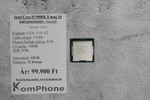 Intel Core i9 9900K 8 mag 16 szál processzor garanciával hibátlan működéssel - használt