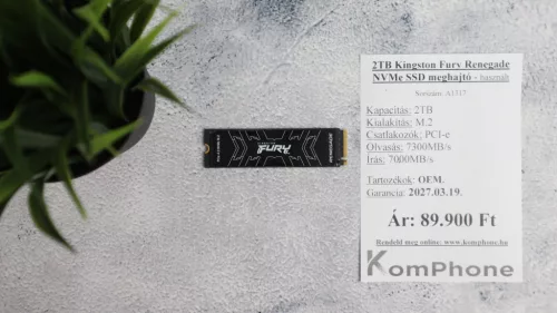 2TB Kingston Fury Renegade NVMe SSD meghajtó garanciával hibátlan működéssel - használt