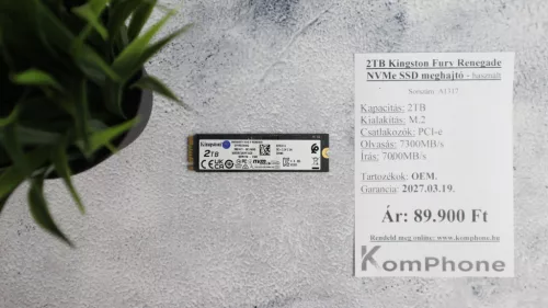 2TB Kingston Fury Renegade NVMe SSD meghajtó garanciával hibátlan működéssel - használt