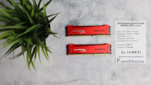 16GB Kingston HyperX Savage 1600Mhz DDR3 memória garanciával hibátlan működéssel - használt