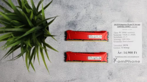 16GB Kingston HyperX Savage 1600Mhz DDR3 memória garanciával hibátlan működéssel - használt