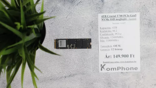 4TB Crucial T700 PCIe Gen5 NVMe SSD meghajtó garanciával hibátlan működéssel - használt
