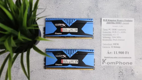 8GB Kingston Hyperx Predator 2666Mhz DDR3 memória garanciával hibátlan működéssel - használt