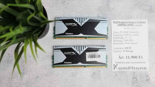 8GB Kingston Hyperx Predator 2400Mhz DDR3 memória garanciával hibátlan működéssel - használt