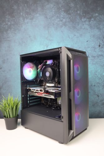 Gamer számítógép Gigabyte A520 AORUS ELITE R5 5500 16GB DDR4 512GB SSD RX 6600 XT 8GB Rampage SHIVA Thermaltake 500W  - használt