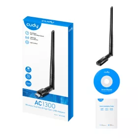 CUDY AC1300 High Gain USB Wi-Fi adapter antennával